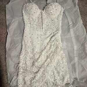 Fashion Nova White Beaded Sequin Mini Dress